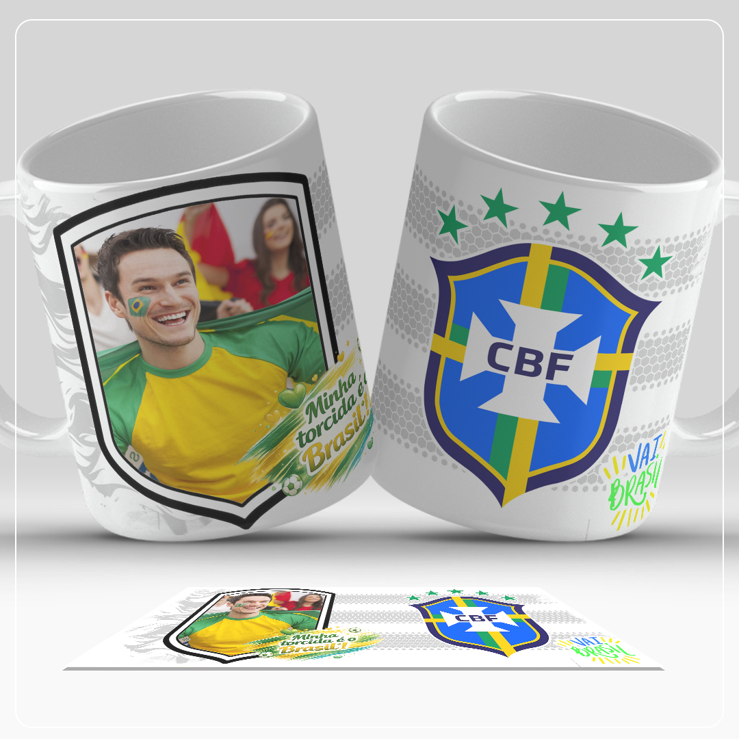 Caneca Brasil Copa 2026 - Foto Personalizada Torcedor